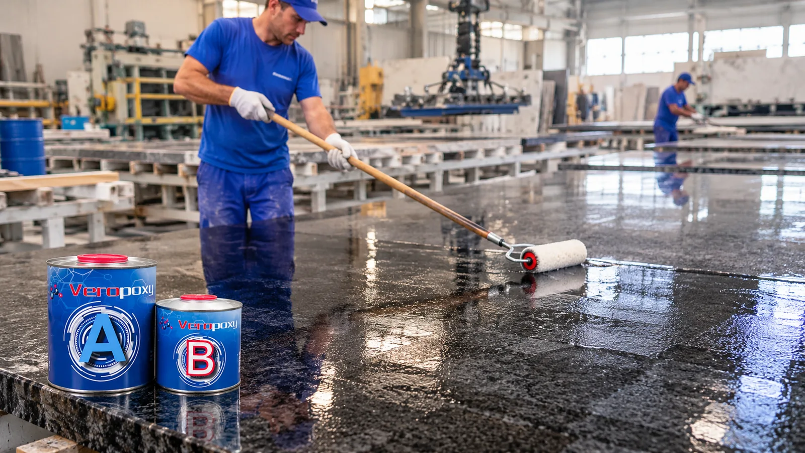 Black granite epoxy adhesive application