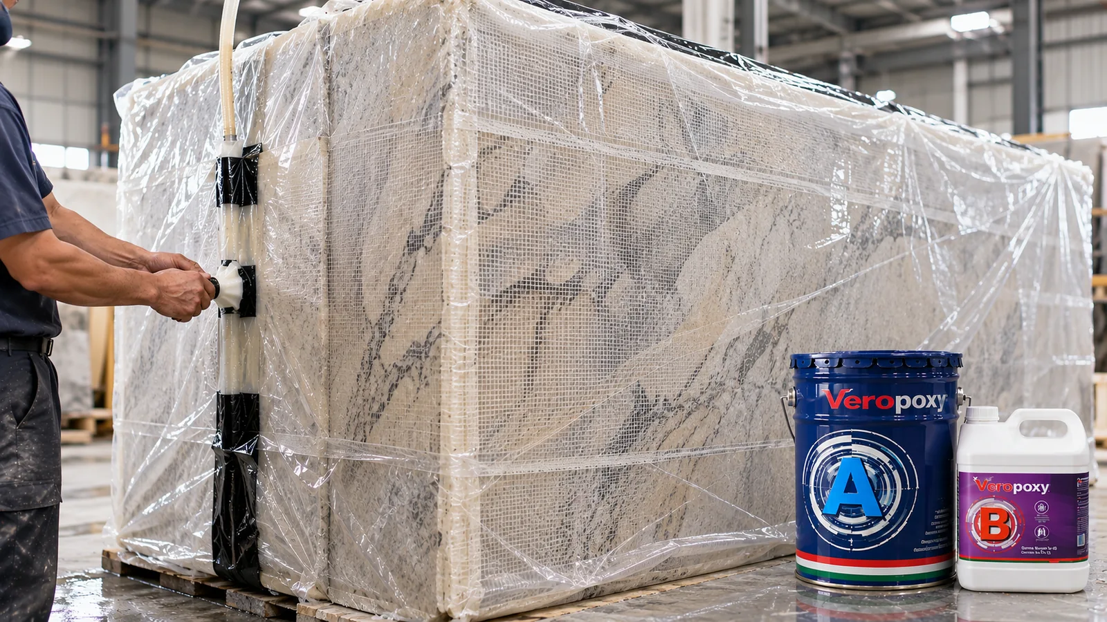Epoxy resin vacuum infusion process for natural stone