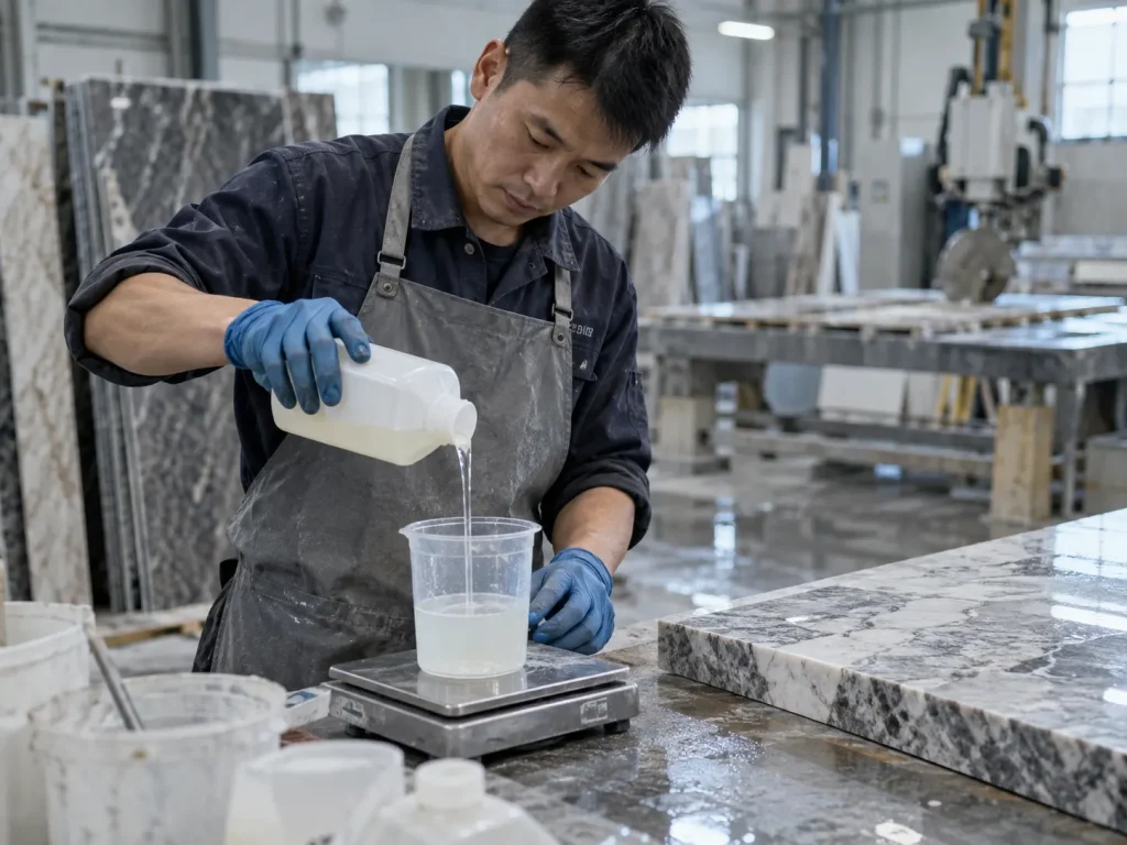 epoxy-hardener-weighing-stone-factory